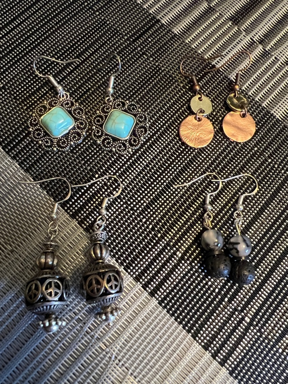 Handmade Turquoise-Accent Silver Filigree Earrings - Unbranded